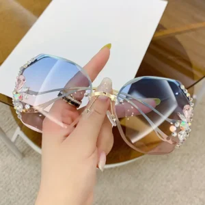 Vintage Rimless Rhinestone Sunglasses for Women Brand Design with Comfortable PC Frame Anti Radiation Features