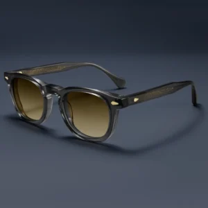 Vintage Rivet Retro Transparent Grey Thickness Acetate Sunglasses with Nylon Non-polarized Gradient Lenses