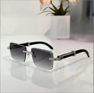 Vintage Square Rimless Diamond Cut Lens Sunglasses Women Factory Price High Quality Classic Sunglass with UV Protection Lens