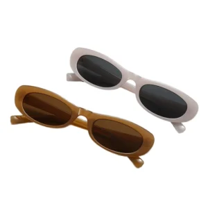 Vintage Sunglasses Flat Top Oval Rectangle Small Gafas De Sol Para Mujer Men Women’s Fashion Beige Frame UV400