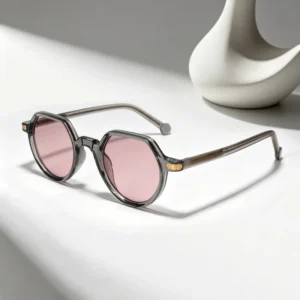 Vintage Sunglasses Transparent Grey Acetate Sunglasses UV400 Non polarized With Pink Lens For Women