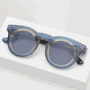 Vintage Thick Round Polarized Sunglasses Full Rim Acetate Frame Rivet Unisex Handmade UV Protection