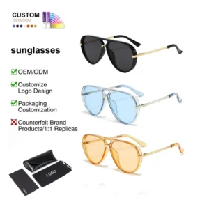 Vintage Women Double Bridge Frog-shaped Metal Big Frame Pilot Sunglasses