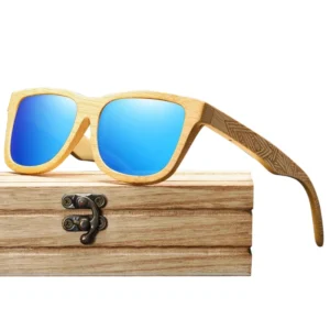 Vintage Wood Bamboo Sunglasses Mens Handmade With Case New Design Eyewear