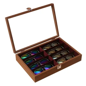 Walnut Grain Handmade Glasses Case Large Capacity Skylight Display Near Vision Sunglasses Watches Wooden Boxes