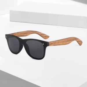 Walnut Zebra Wood Frame Full Rim Square Sunglasses Custom Design Durable Comfortable Polarized UV Protection Lightweight