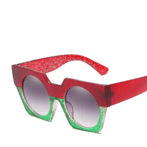 Women Fashion Plastic Big Frame Two Tone Round Sunglasses