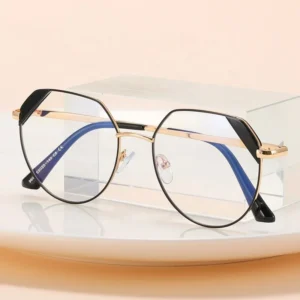 Women Full Metal Frame Resin Eyeglasses Custom Prescription Optical Lens Anti Blue Light Blocking Eye Glasses