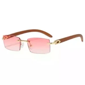 Women Men Custom Logo Grain Color Lens Fashion Rectangle Square Frameless Hand Made Wooden Sunglasses