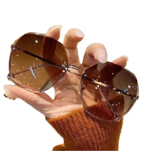 Women Men Gradient Color New Design Rimless Cut Edge Sunglasses UV400 Protection Lens Gold Lightweight Frame for Outdoor