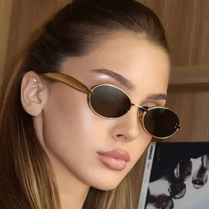 Women Retro Small Oval Party Sunglasses Metal Frame Classic Shades
