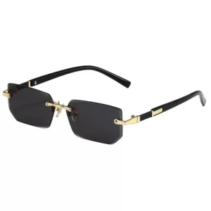 Women Rimless Black Square Metal Sunglasses