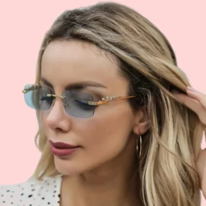 Women Rimless Square Sunglasses Metal Frame UV400 Cheetah Retro Outdoor Street