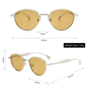 Women Round Sunglasses Gold Metal Frame Custom Logo