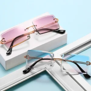 Women Trendy Sunglasses Square Metal Frame Rimless Eyewear Shade Sunglasses