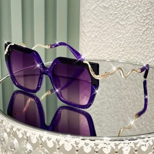 Women’S Oversized Snake Glasses with Purple PC Polarized Lenses Metal Accent Frame Large Round Statement Glasses for Parties