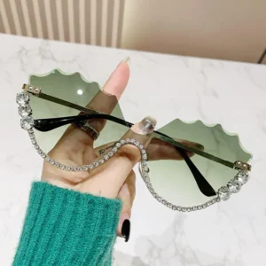 Women’s Advanced Sense UV Sunglasses Creative Geometric Design With Rhinestone Popular Geometric Glasses