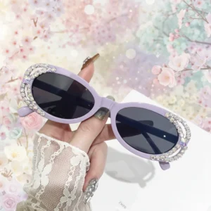 Women’s Bling Cat Eye Sunglasses with Rhinestone Diamond Design UV400 Mirror Lenses for Parties Custom