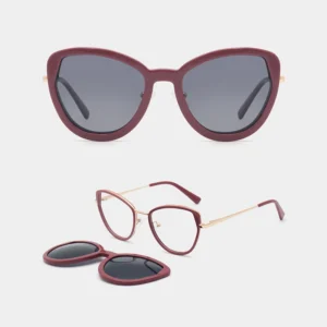 Women’s Cat Eyes Optical Magnetic Clip on Glasses Retro Metal Acetate Clip on Polarized Sunglasses