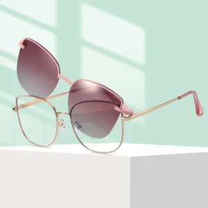 Women’s Double Use Clip On Magnetic Fashion Sunglasses Polarized PC Metal Cat Eye Full Rim UV Protection