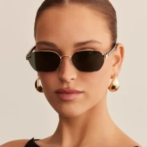Women’s Fashion Polygonal Sunglasses UV Protection Gold Metal Frame Shades Retro Custom LOGO Brown Sunglasses