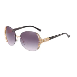 Women’s Fashion Sunglasses with UV400 Lenses and Diamond encrusted Rimless Alloy Frame