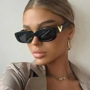 Women’s Hip Hop Vintage Sunglasses Fashionable Rectangle White Champagne Small Square PC Trendy Rectangle Sunglasses