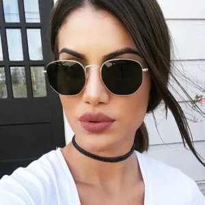Women’s Large Frame Sunglasses UV Sun Protection Gold Silver Metal Frame Tac Lenses Hexagonal Polygon Shades