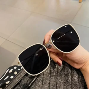 Women’s Metal Sunglasses Large Frame UV400 PC Lenses Black and White Frames