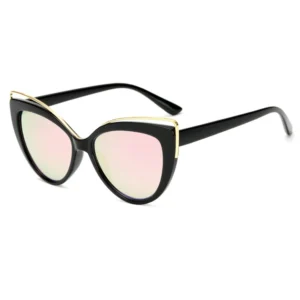 Women’s New Cat Eye Sunglasses with Mirrored Lens Available in Blue Red and Yellow Frames Made of PC Plastic