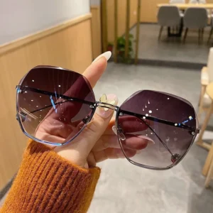 Women’s New Design Rimless Cut Edge Sunglasses with UV400 Protection Lens Gold Lightweight Frame for Outdoor
