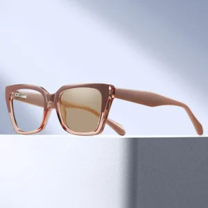Women’s Photochromic Eyeglasses Geometric Square Frame Minimalist Temple