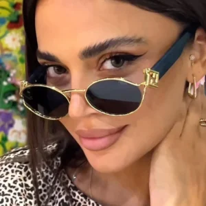 Women’s Round Frame Punk Sunglasses Fashion Metal Pilot Style UV400 Protection
