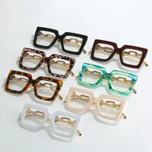 Women’s Square Chain Sunglasses Large Frame Anti Blue Light New European American Trend Personalized Street Photo Glasses