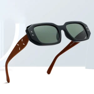 Women’s Square Sunglasses TR90 Frame Polarized Lenses Wooden Texture Temple UV Protection Sunglasses