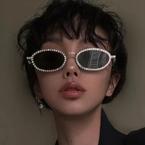 Women’s Sunglasses Full Diamond Oval Frame Gold Metal Concave Shape with Spice Girls Photo Exclusive Diamond Shades
