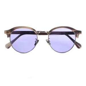 Women’s Tac Round Clear Half Frame Acetate Sunglasses with UV400 Sky Blue Lenses