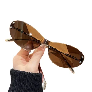 Women’s UV400 Metal Sunglasses One-Piece Rimless Fashion Trend Designer Shades