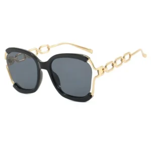 Women’s Unique Vintage Sunglasses with UV400 Protective Chain Frame Irregular Lenses Fashionable Style