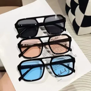 Women’s Unisex Vintage Pilot Sunglasses Double Bridges Yellow Lens Square UV Protection Full Frame