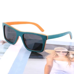 Wood Handmade Polarized Sunglasses Unisex Spring Hinge Outdoor Rectangle Wooden Red Blue Green TAC Customizable