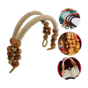 Wooden Beaded Bag Handles Purse Handles Nylon Rope Purse Straps Replacement Bag Handles U Shape for Bag Making Shoulder