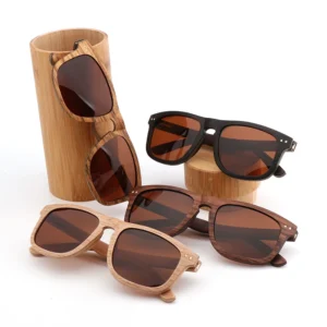 Wooden Handmade Sunglasses with Streamlined Legs Raised Bridge Rivet Ornaments and Polarized Vision