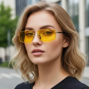 XA8862 Metal Frame Double Bridge Sunglasses Fashion Yellow Lens UV Protection Pilot Sun Glasses Unisex Square Black Shades