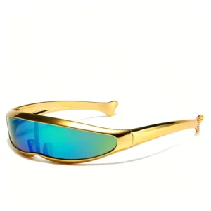 XPZ Colored Rimless Wrap Sports Sunglasses Yellow Frame Blue Green Lens UV400 % UV Protection Unisex Adult Outdoor Oval