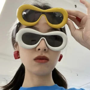 Y2K Hot Girl Punk Style Women’s UV400 Sunglasses One piece Concave Shape Funny Inflatable Bread Expansion Candy