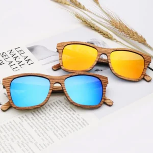 Zebra Wood UV400 Polarized Natural Wood Shades Custom Logo Glasses with Choice of Lens Colors