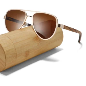 high quality Polarized Retro Vintage Wood Temple Sunglasses custom logo Men Double Bridge Polarized Metal wooden Sunglasses