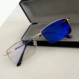 photochromic sunglasses men half frame Blue Reflective Lens Metal Gold Frame Outdoor Indoor Anti Glare Fishing Reading